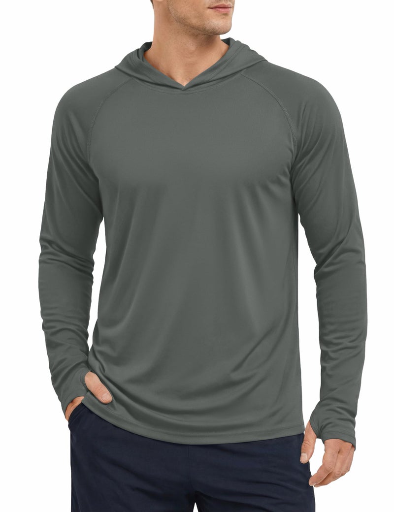 KEFITEVD Men Swim Shirt Sun UV Protection Long Sleeve Quick Dry Water Beach Rash Guard Workout Gym Hoodie Dark Gray S - Image 1